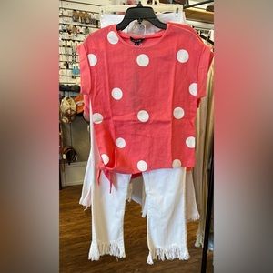 Charlie B Linen Dot Dolman Tie Top